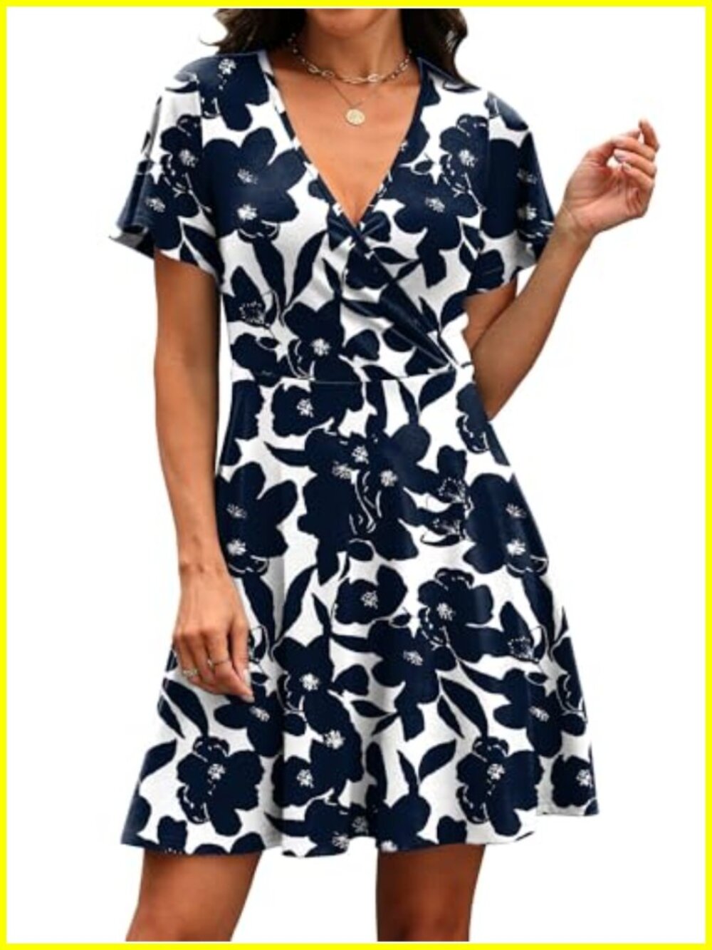 Women's Wrap V Neck A-Line Dress Floral Summer Casual Ruffle Short Sleeve 95% - Picture 2 of 6
